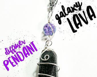 Lava Necklace, Essential Oil Necklace, Galaxy Necklace,Diffuser Necklace,Aromatherapy Necklace, Wire Wrapped Pendant, Lava Diffuser Necklace