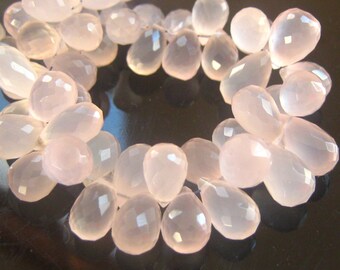 1/2 Strand of Rose Pink Chalcedony Faceted Teardrop Briolettes 9mm- 11mm Semi precious Gemstone Beads