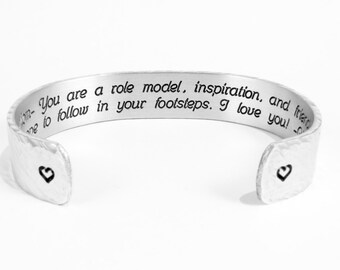 Mom Gift from Son or Daughter ~ Mom- You are a role model, inspiration, and friend. I hope to ... ~ Mother's Day Gift 1/2" message cuff