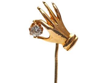 CUSTOMIZE ME*** 14k Figural Hand Holding Diamond Stick Pin