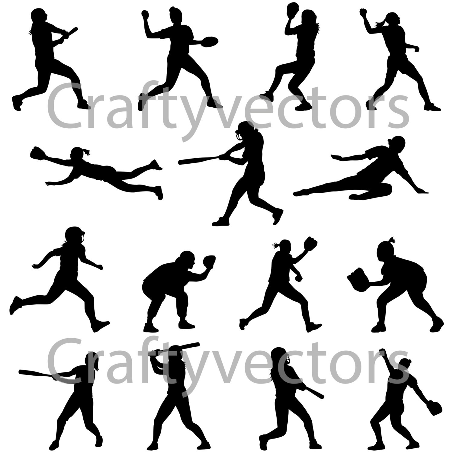 Softball Silhouettes vector SVG cut file