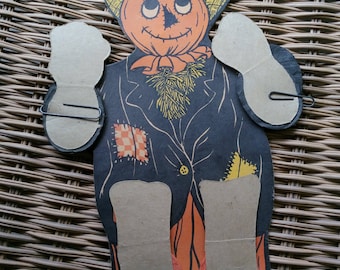 Vintage, Beistle, Scarecrow ,Dancer, tissue-paper arms and legs, Die cut, Decoration, Made In The USA, Old, Halloween, Biestle ,Antique