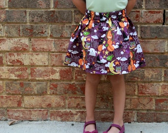 Halloween Boo! Girls Cotton Skirt, Halloween Print Girls Skirt, Knee Length Skirt, Toddler, Baby Skirt, Basics, Toddler Skirt, Pumpkins