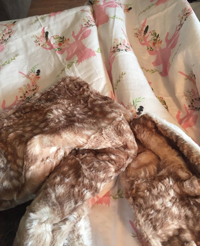Woodland blanketFloral deerbaby girlcrib beddingpink deer