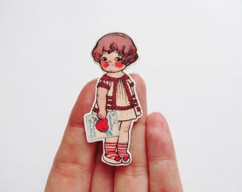 Dolly Dingle Valentine Illustrated Brooch