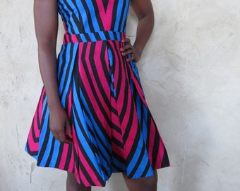 Pleated Stripe Dress
