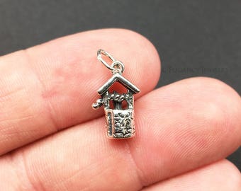 3D Sterling Silver Wishing Well Charm, .925 Silver, DIY, Bracelet Charms, (C508)