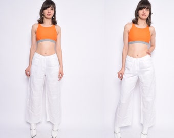 pants leg wide flare slit slight pocket linen summer