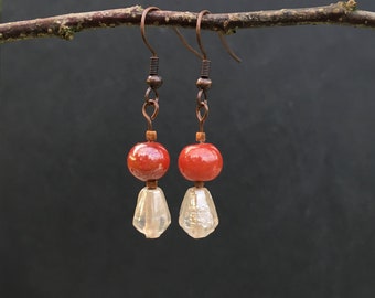 Copper and glass handmade drop earrings