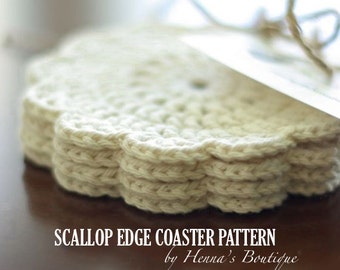 Crochet Coaster Pattern - Scallop Edge Coasters - PDF