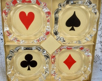1960 Galaxy Cutler Toronto Crystal Playing Card Ashtray Set of 4