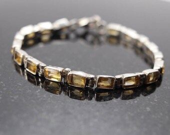 Vintage Citrine Bracelet, 7” long, Sterling silver Citrine Tennis Bracelet, November birthstone, 13th anniversary gift, estate jewelry