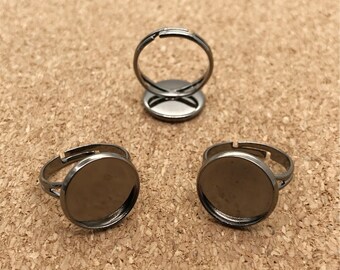 14mm 10pcs Black Bezel Ring Settings, Adjustable Ring, Bezel Ring Settings, Ring Base Setting