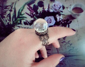 Crystal Ball Ring, Quartz Crystal Ring, Vintage Ring, Fairy Ring, Oracle Ring, Adjustable Ring