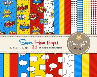 50% OFF Superhero Digital Paper, Comics, Super Hero, Cartoons, Comic Book, Action Words, Comic Sound Effects Printable Digital Background Pa