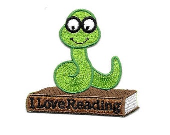 Bookworm - Reading - School - Book - Library - Embroidered Iron On Applique Patch