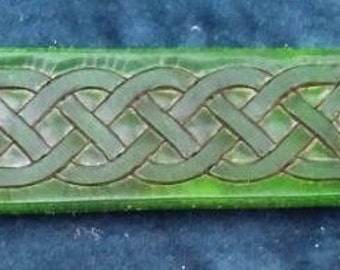 Celtic Leather Bracelet, Medium, Green, Another SImple Two-line Knot Weave