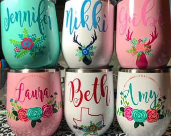 Boho Monogram Yeti Decal, vinyl monogram Yeti sticker, Deer floral bohemian sticker, Antler floral monogram sticker for Stainless Cups, Car