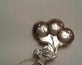Little Girl Holding Balloons Pin/ Marked Mexico