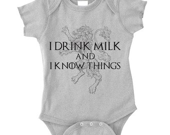 I Drink Milk and I Know Things Game of Thrones Baby Onesie Heather Gray Bodysuit