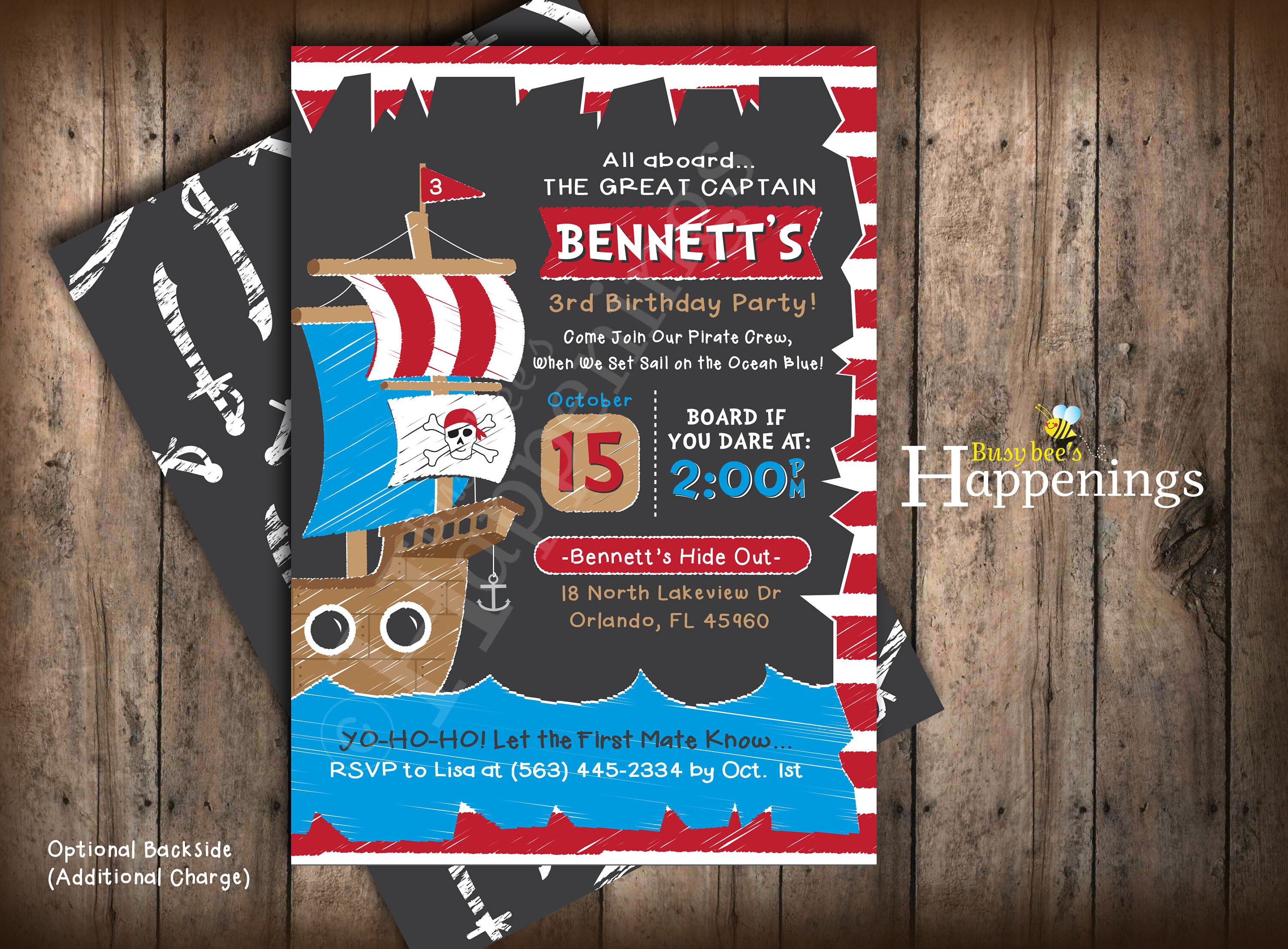 Pirate birthday Invitation Chalkboard Pirate Invitation Ship