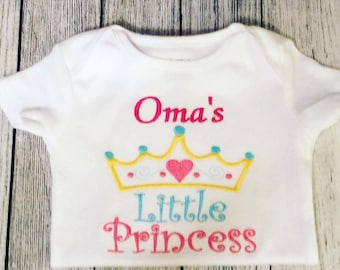 Oma's little Princess! Embroidered Shirt/Bodysuit/Burp Cloth/Hand Towel and more!