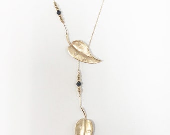 Beautiful Vintage Leaf Lariat Necklace With Diamonds / 14k