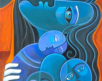Cubist painting Cubism Art Figurative Mother Child Marlina Vera Modern Abstract Artwork Picasso style Mère peinture Modernist Madre Love