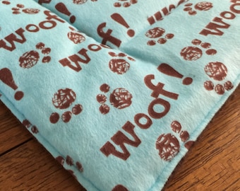 WOOF Dog crate mat pad pet bed FLANNEL paw prints