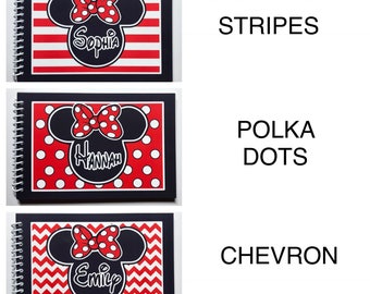 Disney Autograph Book - Stripe, Polka Dots or Chevron Minnie Mouse with Bow - Your choice - Free Personlalization PRIORITY MAIL