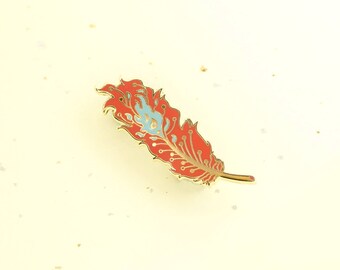 Phoenix Feather Pin (phoenix firebird flames bird feather gold jewelry enamel pin brooch lapel pretty mythology fire plumage unique legend)
