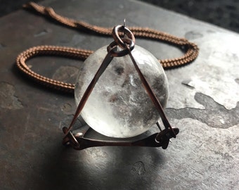 Crystal Ball Necklace Quartz Sphere Healing Crystal Sphere Copper Rustic Necklace Long Necklace Daniellerosebean Pools of Light Necklace