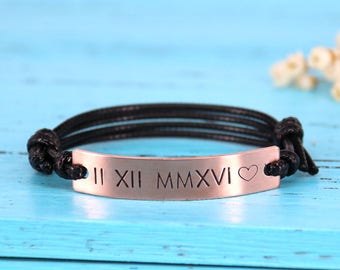 Personalized Roman numerals bracelet, Valentine's Day gift bracelet, Roman numeral anniversary bracelet, Customized Roman numerals bracelet