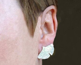 Handmade Sterling Silver Ginkgo Leaf Stud Earrings