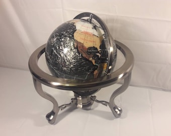 Vintage Semi Precious Table Top Stone Globe with Stand & Compass