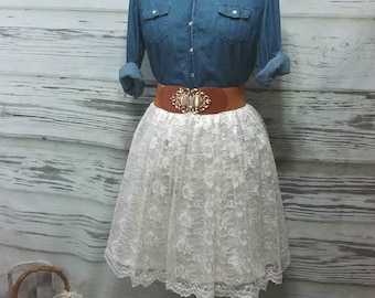 Free Shipping to USA Custom Made Ivory Lace Skirt -For Bridesmaid, Party Lace Skirt, Photo Prop