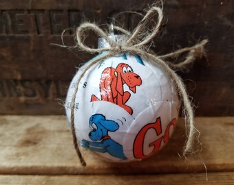 Go Dog Go book pages ornament, upcycled Dr. Seuss book ornament, P.D. Eastman book