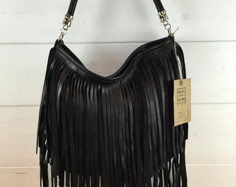 Black leather fringe Bag