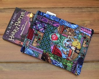 Handmade with Beauty and The Beast fabric book sleeve keeper paperback cover book lover gift