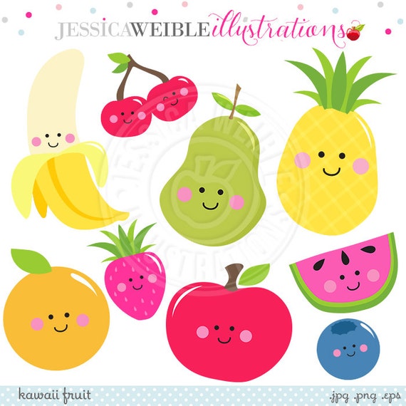 Kawaii Fruit Cute Digital Clipart Cute Fruit Clip Art