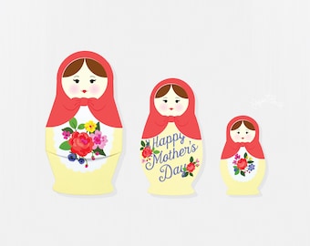 Special Mother's Day Card, Nesting Doll, Russian Nesting Doll, Matryoshka Doll, I Love Mom, Unique Card, Best Mom in the World, Gift Card