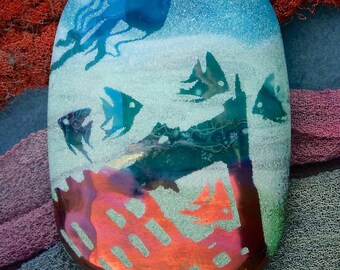 Lampwork Beads "Perils of the Deep" Handmade Sandblasted Glass SRA ~ Watercolour Iridescent Lustre Picture Bead ~ Sea Tones