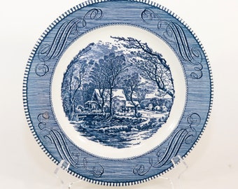 Royal USA Currier and Ives Plate Vintage The Old Grist Mill, Blue & White Mint 10"