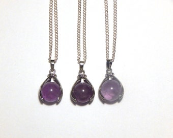 Amethyst Crystal Necklace, Crystal Ball Necklace, Amethyst Necklace, Amethyst Pendant, Crystal Ball, Crystal Necklace, Palm Reader, Quartz