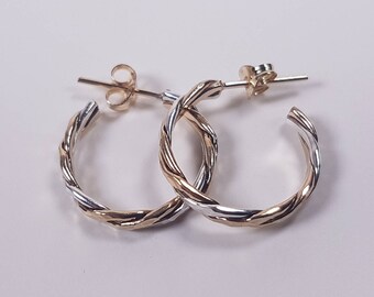 Gold-fill with Sterling Silver hand made Crossover Hoop Earrings. 20% Off. Free Shipping