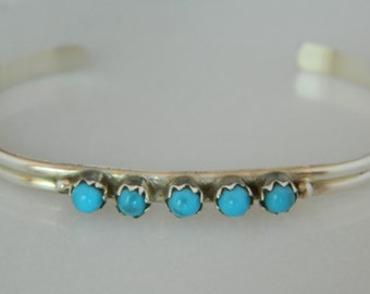 Native American Navajo Turquoise Sterling Silver Row Baby Handmade Bracelet
