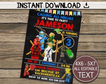Ninjago Invitation, Ninjago Invitations, Ninjago Birthday, Ninjago Party,Ninjago Printable, Ninjago Birthday Party, Instant Download, PDF