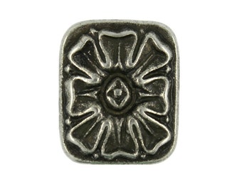 Metal Buttons - Rectangle Ice Flower Antique Silver Metal Shank Buttons - 18mm - 11/16 inch - 6 pcs