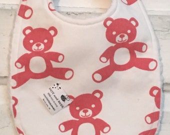 Adorable Coral Teddy Bear Baby Bib on White! FREE SHIPPING!!!!