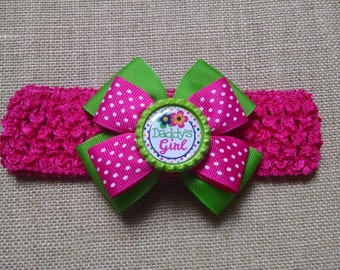 Daddys Girl Headband, Baby Girl Headband, Polka Dot Headband, Pink Headband, Baby Hair Accessory, Baby Headband, Baby Bow Headband